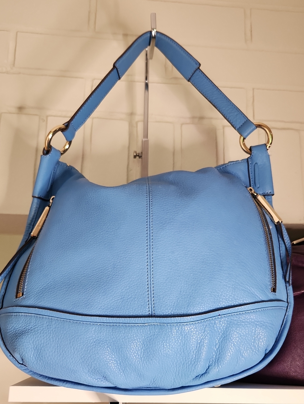 b. makowsky Sky Blue Leather Hobo with Gold Hardware